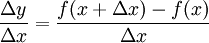 delta y / delta x = ( f(x + delta x) - f(x) ) / delta x